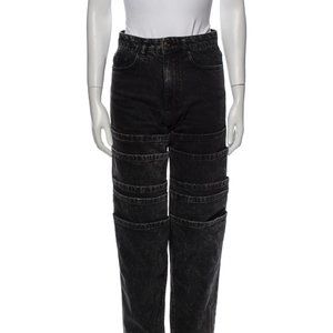 Y/PROJECT Mid-Rise Straight Leg Jeans Size: XS 00 Black Stonewash Layered Denim